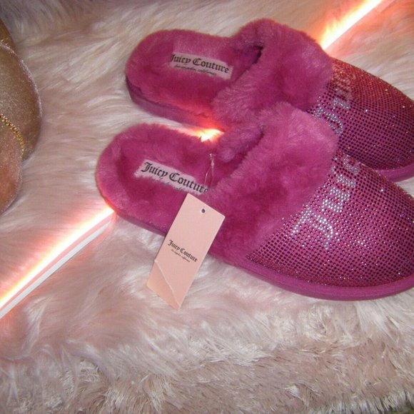 Juicy Couture 6 Kisses Magenta Slide Slipper Sandals Faux Fur Women's Sizes New - Picture 2 of 13
